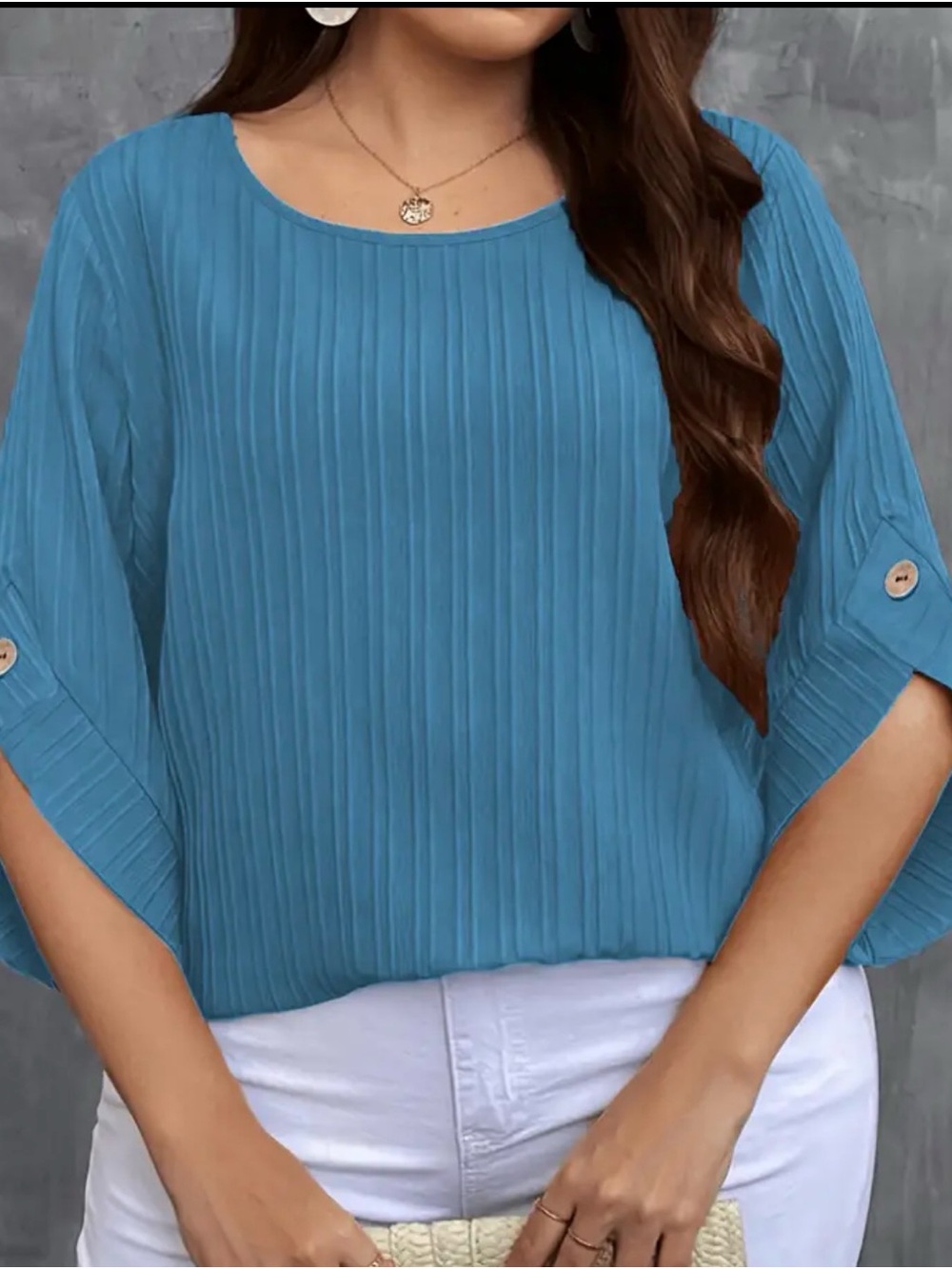 Blue Ribbed Round-Neck Women’s Top